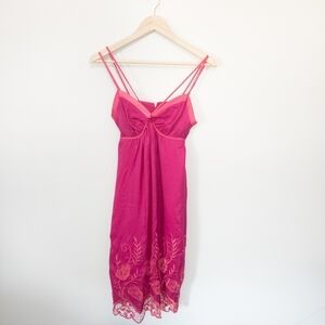 Vintage Voom by Joy Han Y2K dress embroidered pink silk mini dress size …